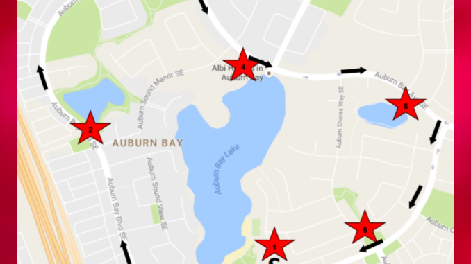 Auburn Bay Parade Route - with hot choc station locations 2